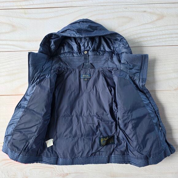 Polo Ralph Lauren Girls Duck Down Puffer Foldable Hood Jacket Sz.4/4T Navy Pink - Picture 6 of 7